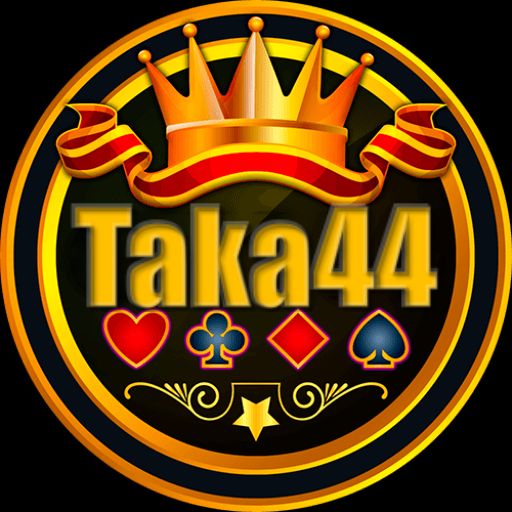 Taka44 cartoon characters celebrating wins with coins and a mobile app screen